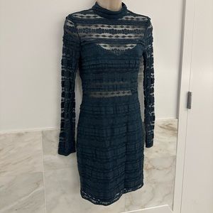 LUSH Forest Green Lace Long Sleeve Bodycon Dress